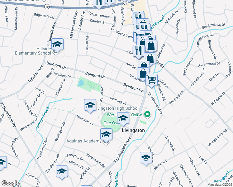 map of restaurants, bars, coffee shops, grocery stores, and more near 1 Berkeley Road in Livingston