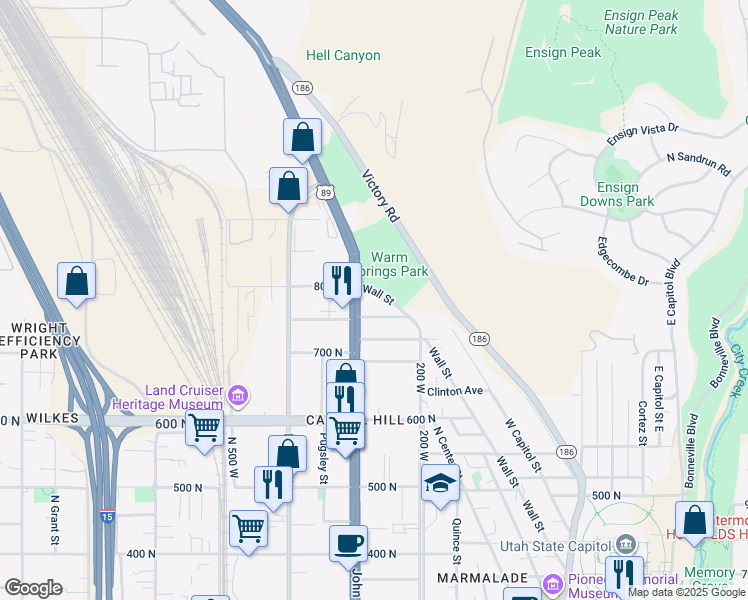 map of restaurants, bars, coffee shops, grocery stores, and more near 778 North 300 West in Salt Lake City
