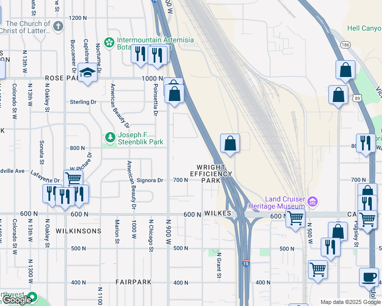 map of restaurants, bars, coffee shops, grocery stores, and more near 756 900 West in Salt Lake City