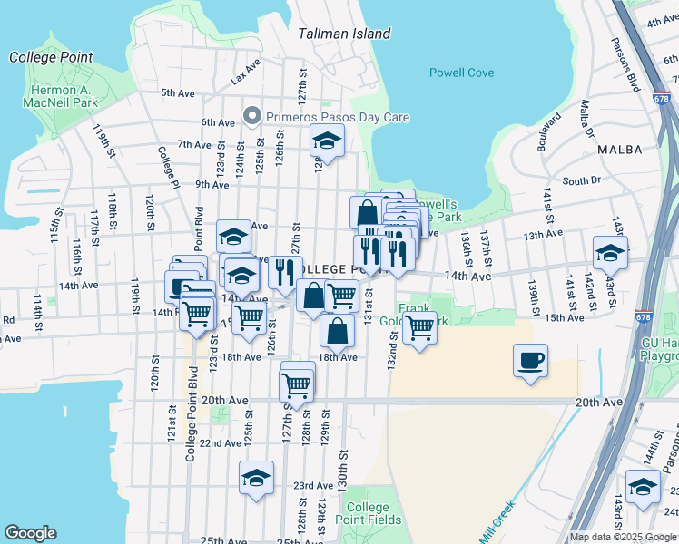 map of restaurants, bars, coffee shops, grocery stores, and more near in Queens