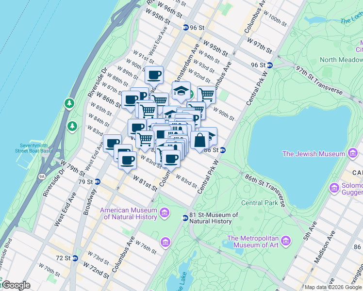 map of restaurants, bars, coffee shops, grocery stores, and more near in New York