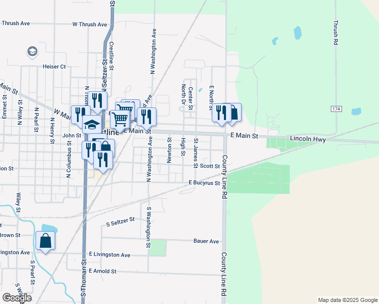 map of restaurants, bars, coffee shops, grocery stores, and more near 612 South Street in Crestline
