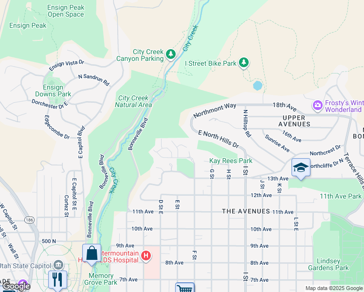 map of restaurants, bars, coffee shops, grocery stores, and more near 825 North Juniperpoint Court in Salt Lake City