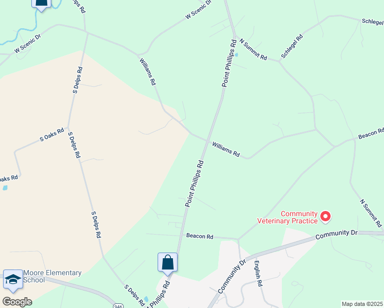 map of restaurants, bars, coffee shops, grocery stores, and more near 821 Point Phillips Road in Danielsville