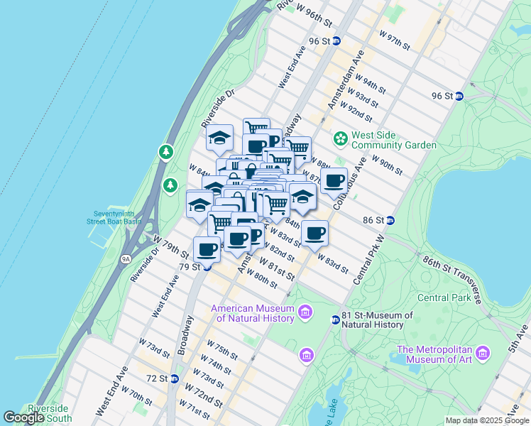map of restaurants, bars, coffee shops, grocery stores, and more near in New York