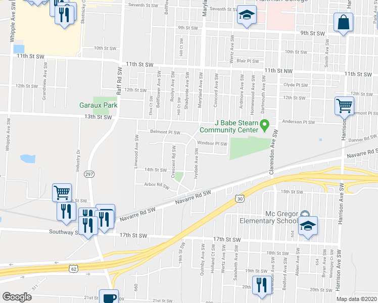 map of restaurants, bars, coffee shops, grocery stores, and more near 1368 Maryland Avenue Southwest in Canton