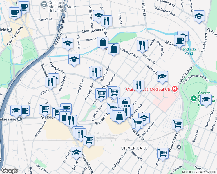 map of restaurants, bars, coffee shops, grocery stores, and more near 11 Baldwin Place in Bloomfield