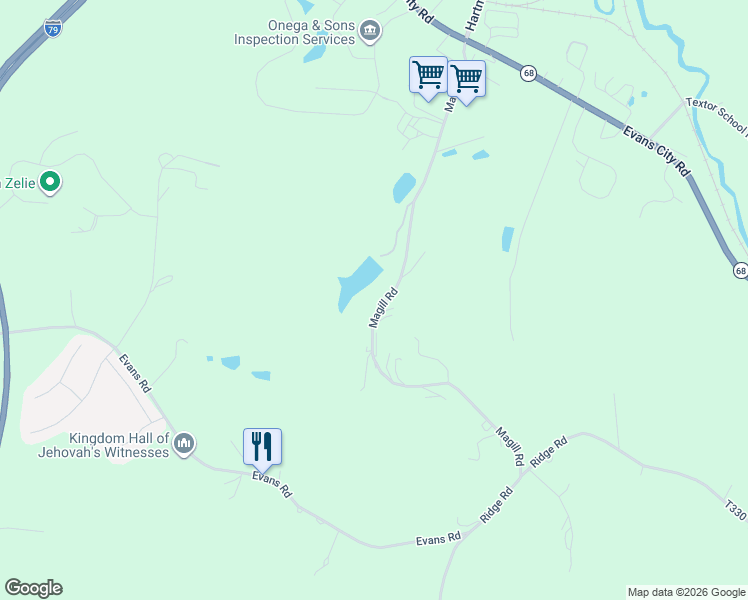 map of restaurants, bars, coffee shops, grocery stores, and more near 134 Magill Road in Zelienople