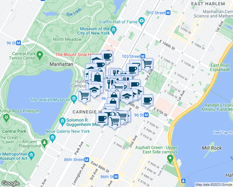 map of restaurants, bars, coffee shops, grocery stores, and more near in New York