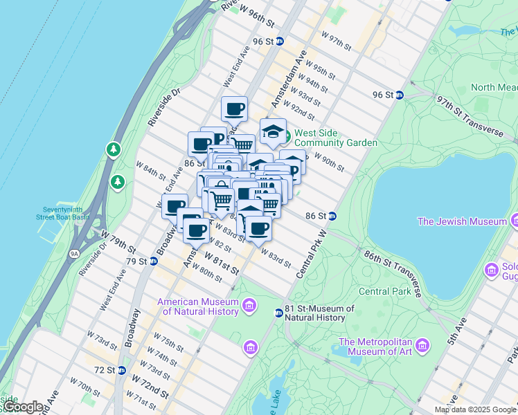 map of restaurants, bars, coffee shops, grocery stores, and more near in New York