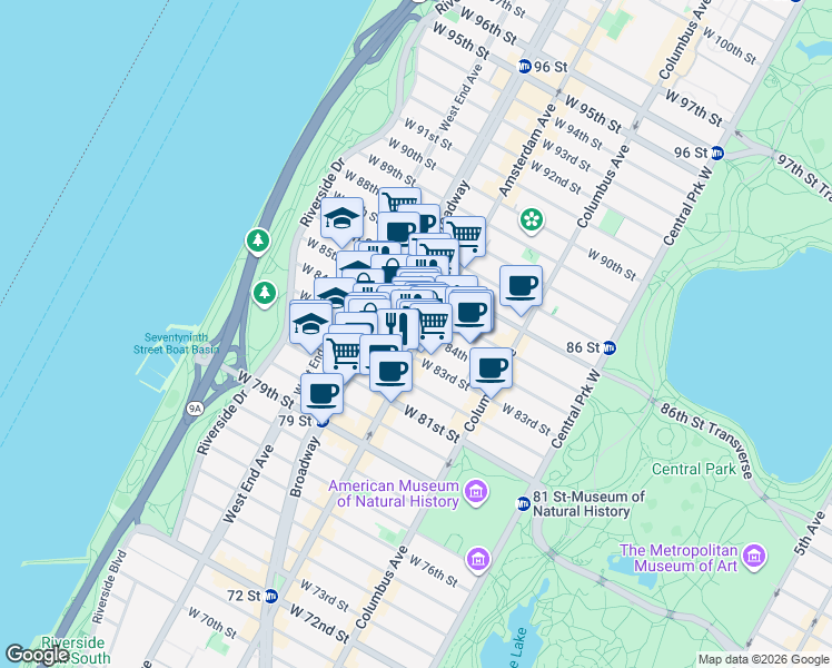 map of restaurants, bars, coffee shops, grocery stores, and more near in New York