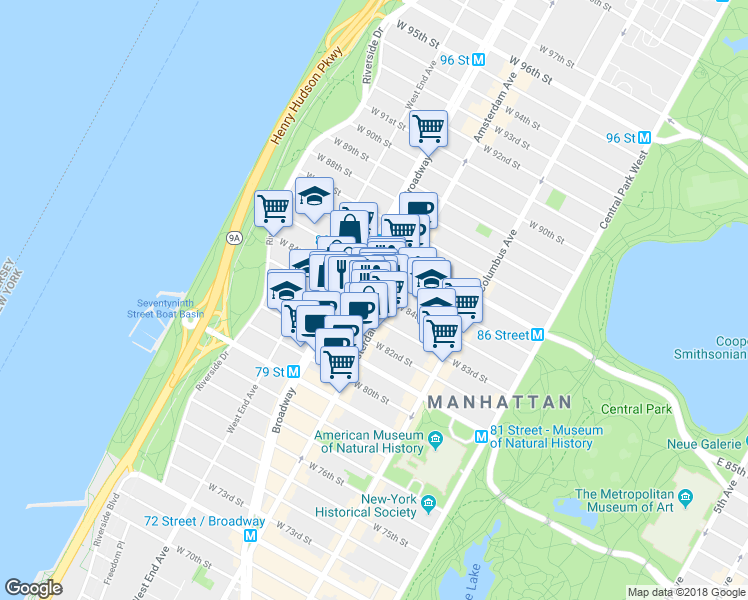 map of restaurants, bars, coffee shops, grocery stores, and more near in New York