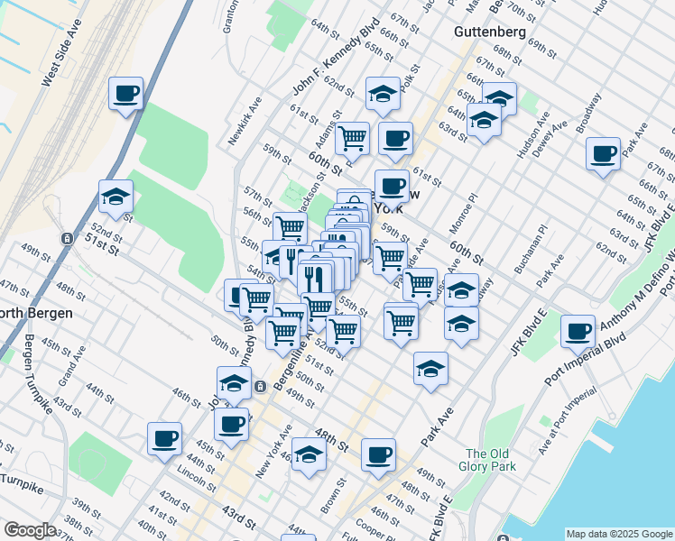 map of restaurants, bars, coffee shops, grocery stores, and more near 515 56th Street in West New York