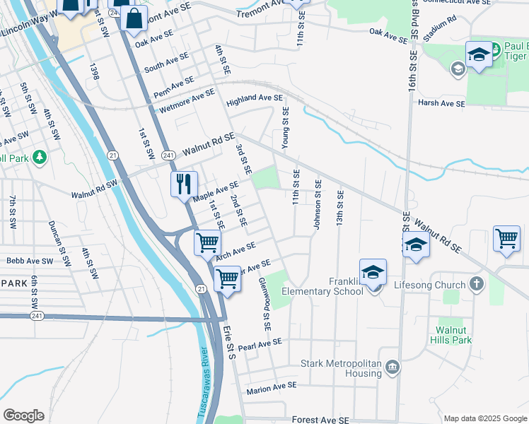 map of restaurants, bars, coffee shops, grocery stores, and more near 920 3rd Street Southeast in Massillon
