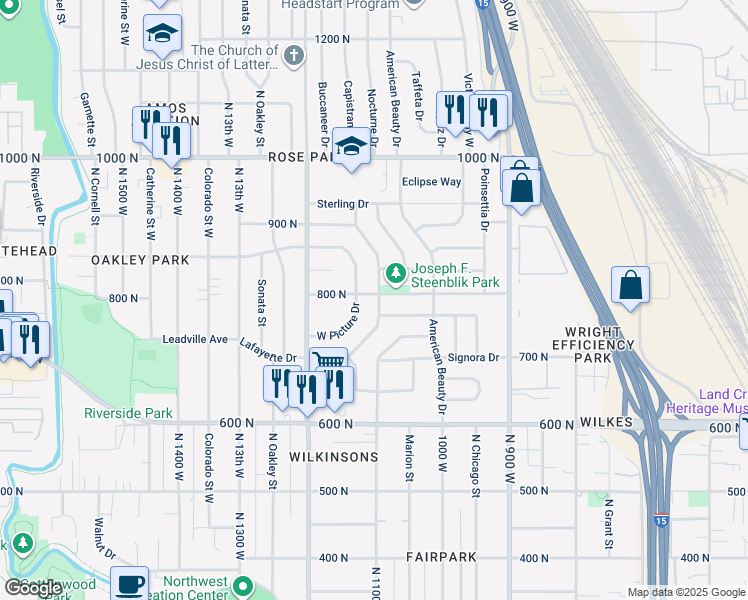map of restaurants, bars, coffee shops, grocery stores, and more near 763 North Lafayette Drive in Salt Lake City