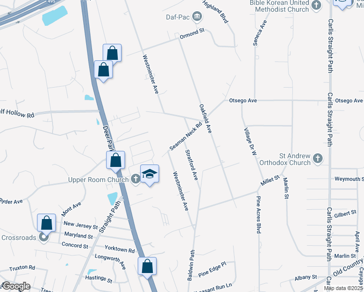map of restaurants, bars, coffee shops, grocery stores, and more near 146 Seaman Neck Road in Dix Hills