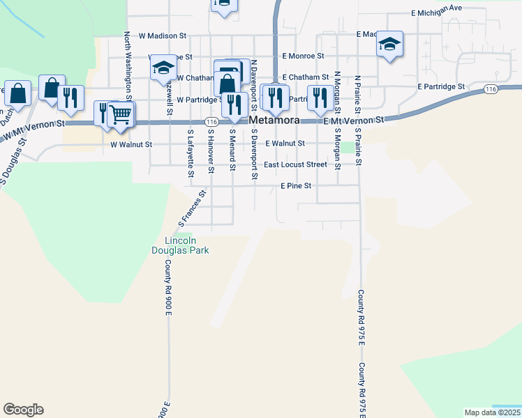 map of restaurants, bars, coffee shops, grocery stores, and more near 420 South Davenport Street in Metamora