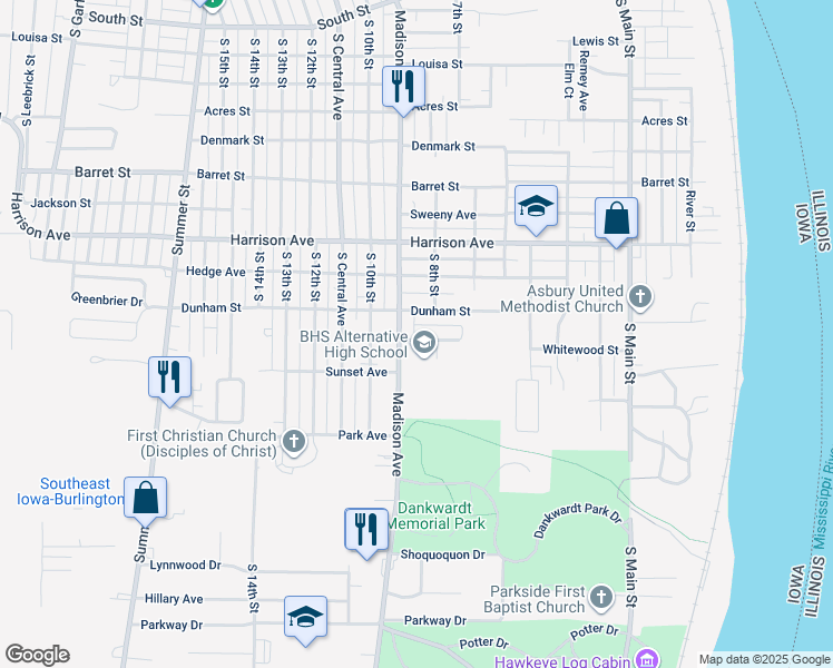 map of restaurants, bars, coffee shops, grocery stores, and more near 808 Whitewood Street in Burlington