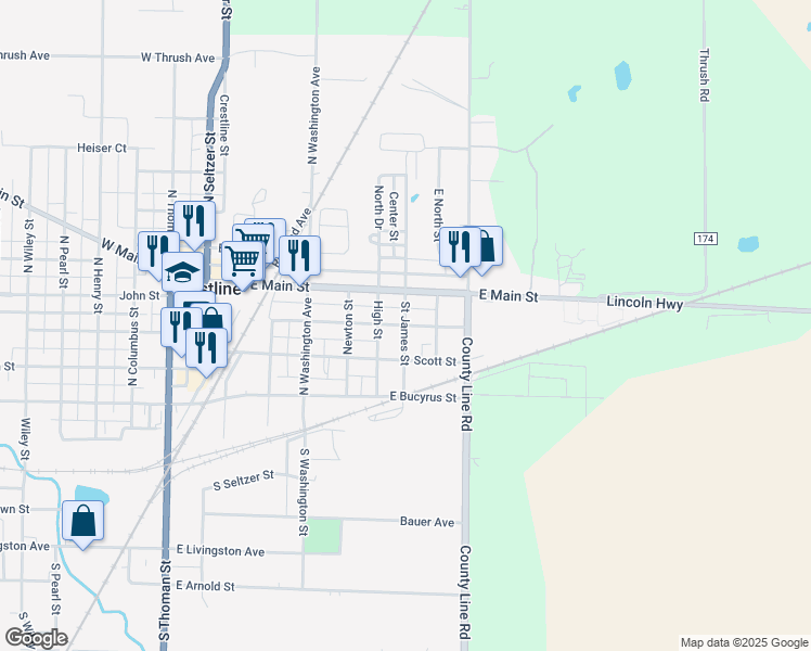 map of restaurants, bars, coffee shops, grocery stores, and more near 701 South Street in Crestline