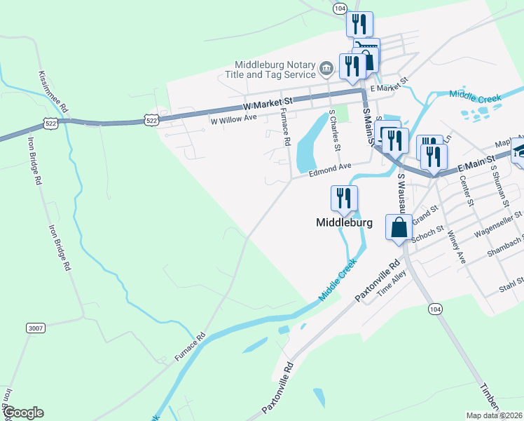 map of restaurants, bars, coffee shops, grocery stores, and more near 132-136 Furnace Road in Middleburg