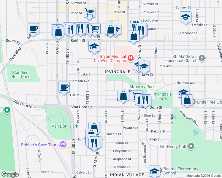 map of restaurants, bars, coffee shops, grocery stores, and more near 1430 Smith Street in Lincoln
