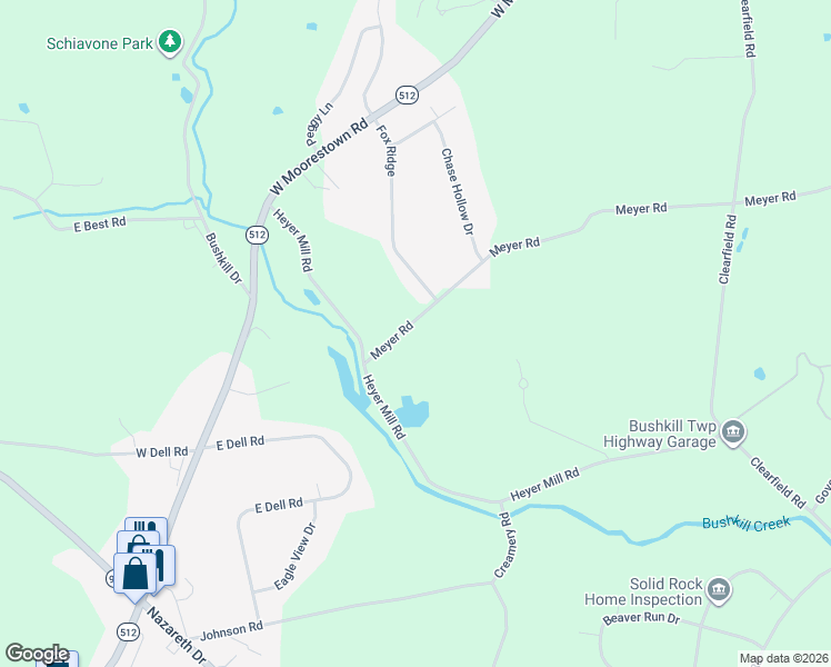 map of restaurants, bars, coffee shops, grocery stores, and more near 901 Meyer Road in Nazareth