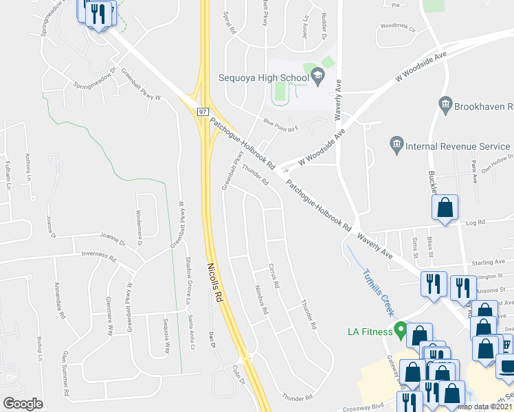 map of restaurants, bars, coffee shops, grocery stores, and more near 198 Cirrus Road in Holbrook