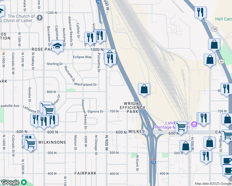 map of restaurants, bars, coffee shops, grocery stores, and more near 780 North 900 West in Salt Lake City