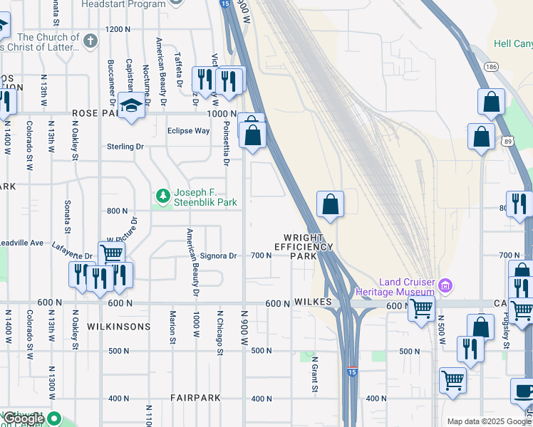 map of restaurants, bars, coffee shops, grocery stores, and more near 756 900 West in Salt Lake City