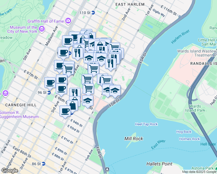 map of restaurants, bars, coffee shops, grocery stores, and more near in New York