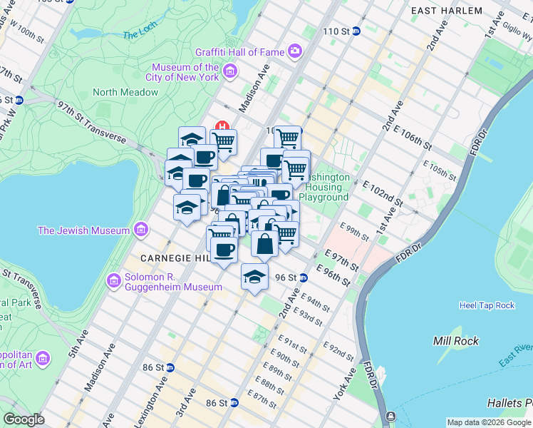 map of restaurants, bars, coffee shops, grocery stores, and more near in New York
