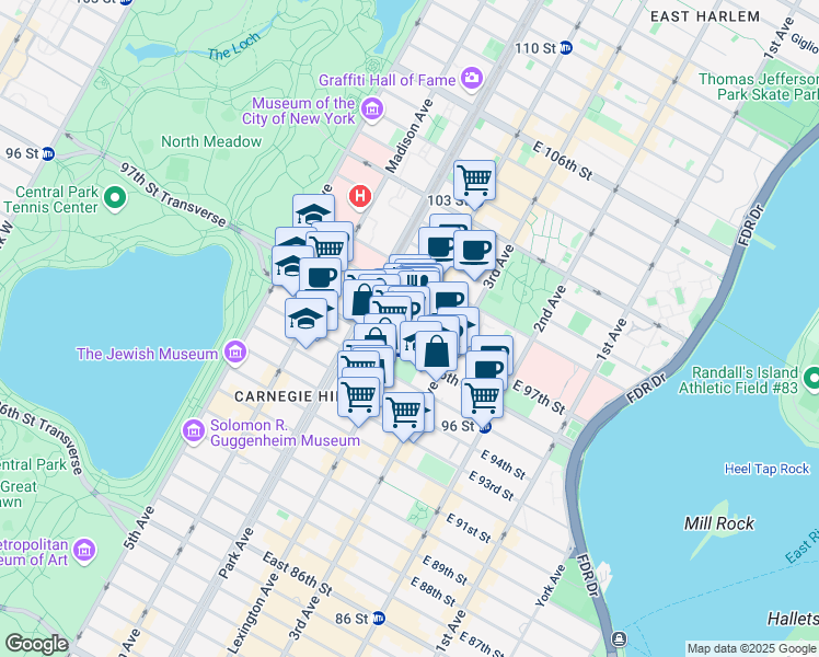 map of restaurants, bars, coffee shops, grocery stores, and more near in New York
