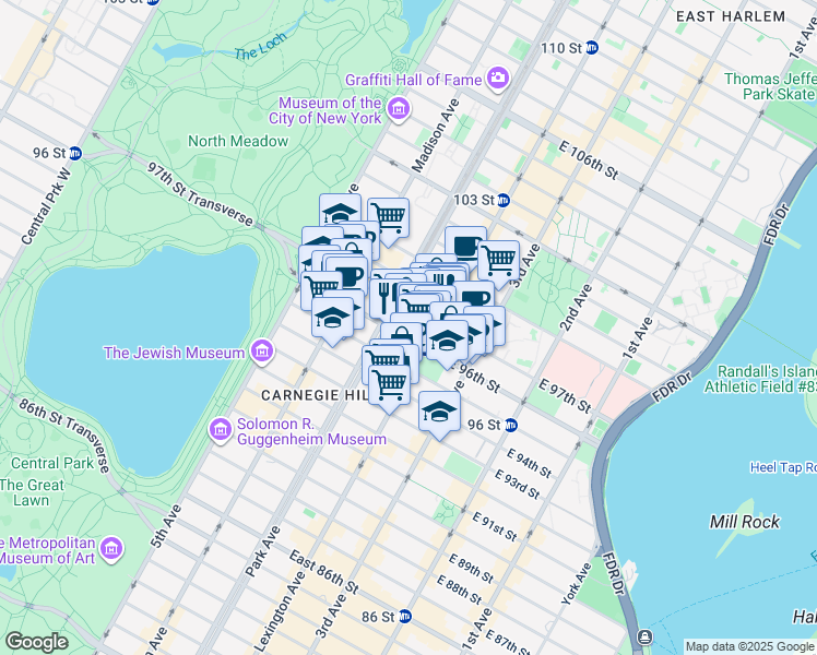 map of restaurants, bars, coffee shops, grocery stores, and more near in New York