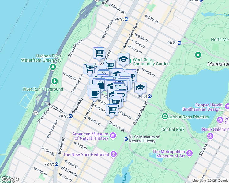 map of restaurants, bars, coffee shops, grocery stores, and more near in New York