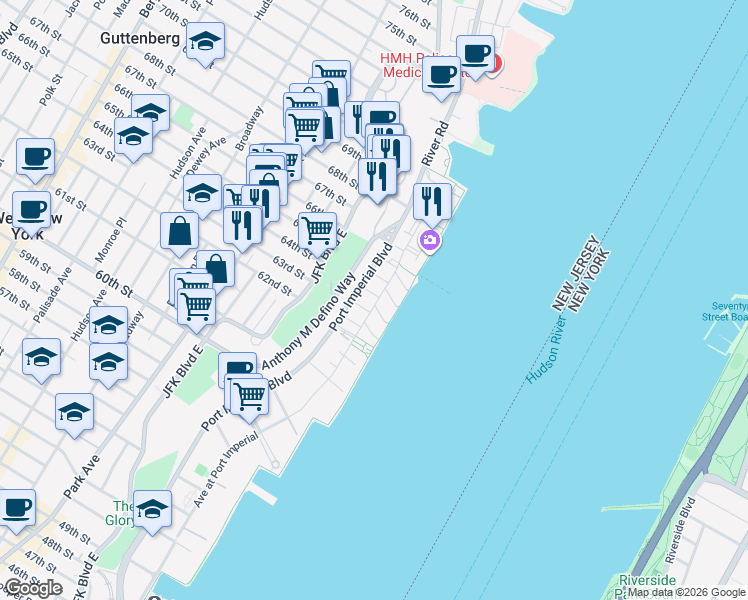 map of restaurants, bars, coffee shops, grocery stores, and more near in West New York