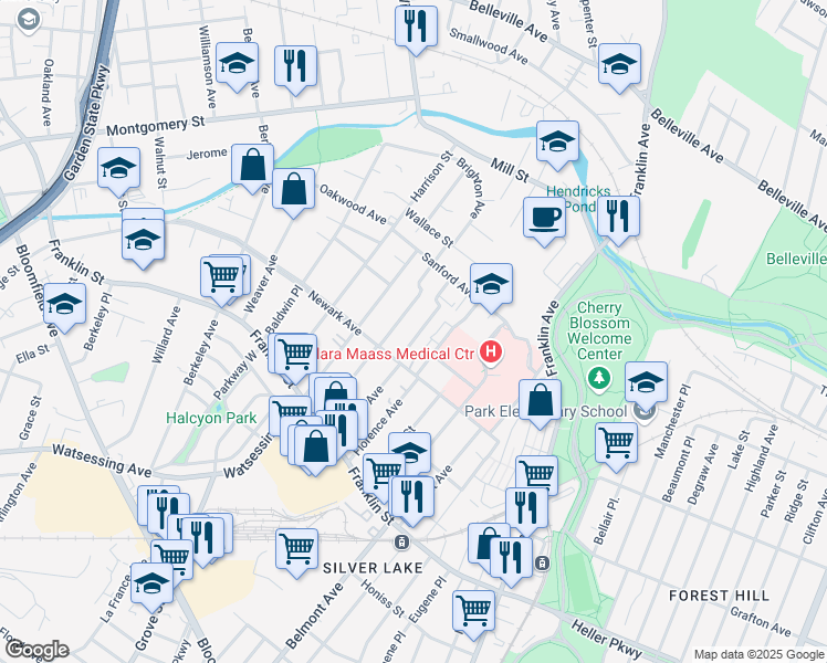 map of restaurants, bars, coffee shops, grocery stores, and more near 50 Cuozzo Street in Belleville