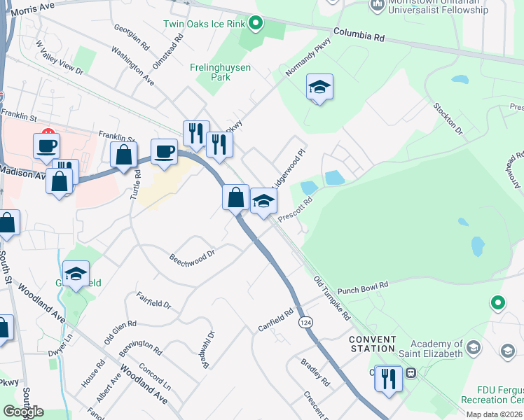 map of restaurants, bars, coffee shops, grocery stores, and more near 5 Langdon Lane in Morristown
