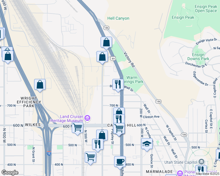 map of restaurants, bars, coffee shops, grocery stores, and more near 351 West 800 North in Salt Lake City