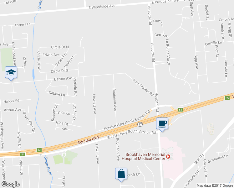 map of restaurants, bars, coffee shops, grocery stores, and more near 433 Robinson Avenue in Patchogue
