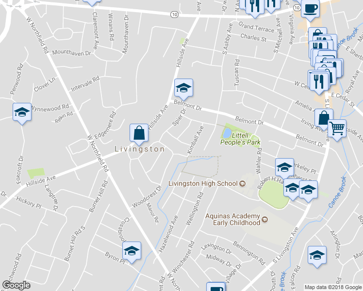 map of restaurants, bars, coffee shops, grocery stores, and more near 16 Demarest Road in Livingston