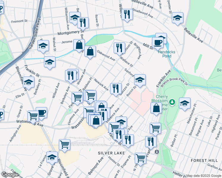map of restaurants, bars, coffee shops, grocery stores, and more near 3 Brighton Avenue in Belleville