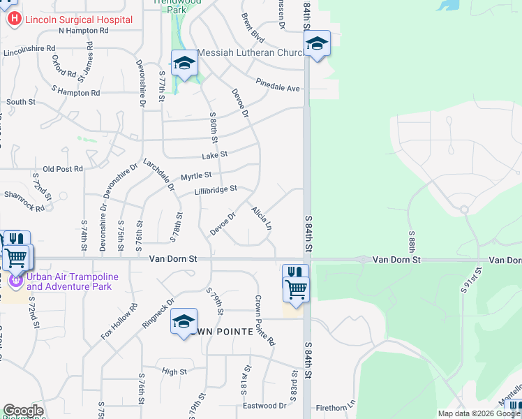 map of restaurants, bars, coffee shops, grocery stores, and more near 8210 Karl Ridge Road in Lincoln