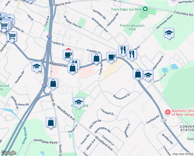 map of restaurants, bars, coffee shops, grocery stores, and more near 13 E Dorado Drive in Morristown