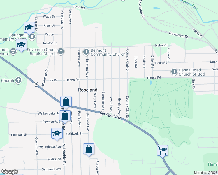 map of restaurants, bars, coffee shops, grocery stores, and more near 999 Averill Avenue in Mansfield