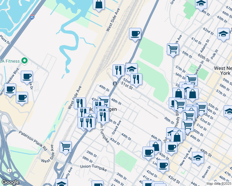 map of restaurants, bars, coffee shops, grocery stores, and more near 4808 Tonnelle Avenue in North Bergen