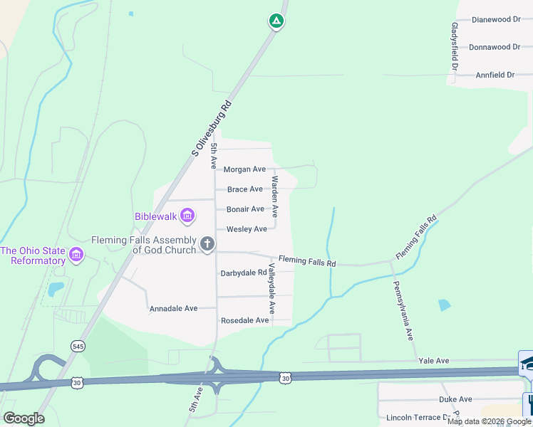 map of restaurants, bars, coffee shops, grocery stores, and more near 630 Bonair Avenue in Mansfield