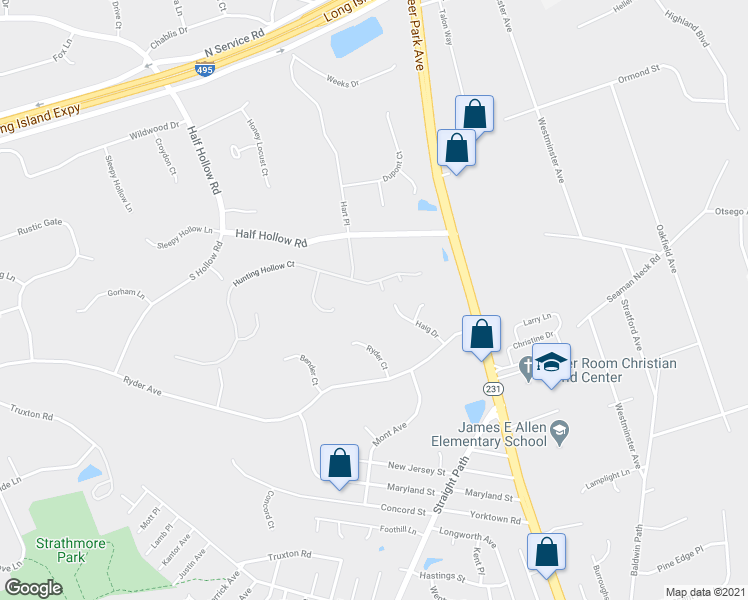 map of restaurants, bars, coffee shops, grocery stores, and more near 4 Fox Hollow Court in Dix Hills