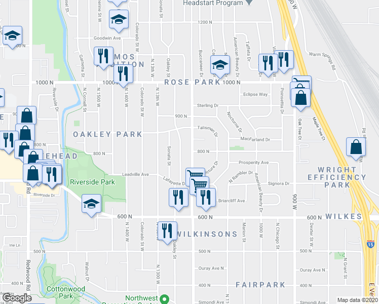 map of restaurants, bars, coffee shops, grocery stores, and more near 779 North 1200 West in Salt Lake City