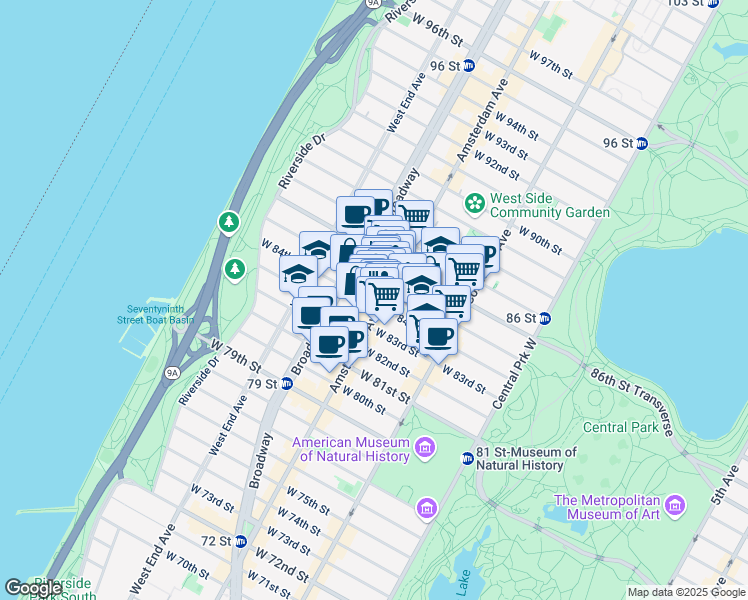 map of restaurants, bars, coffee shops, grocery stores, and more near in New York