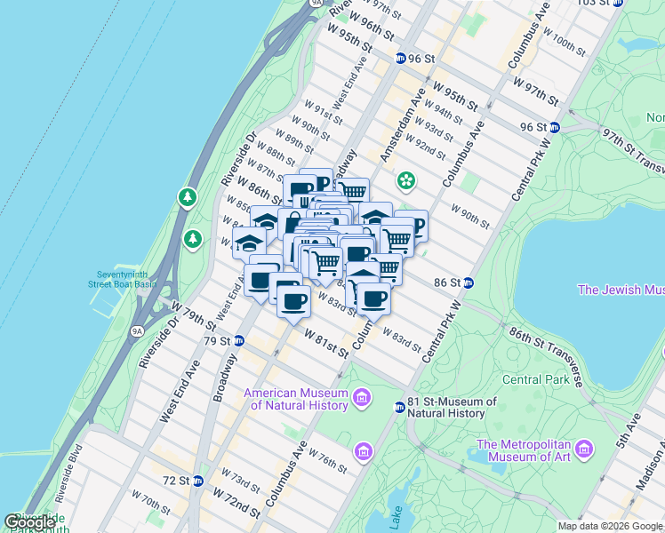map of restaurants, bars, coffee shops, grocery stores, and more near in New York